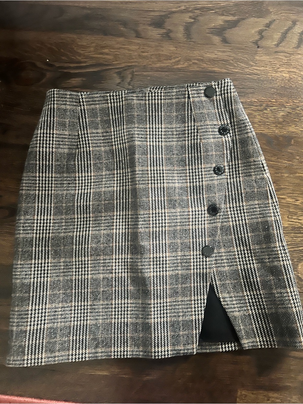 Checked Mini Skirt with Side Buttons in Black and Gray
